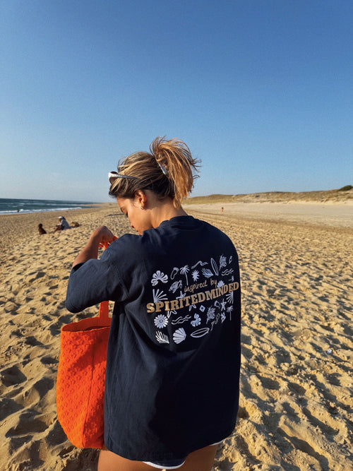 T-SHIRT BRODÉ OVERSIZE SOLSTICE FLOW - BLEU