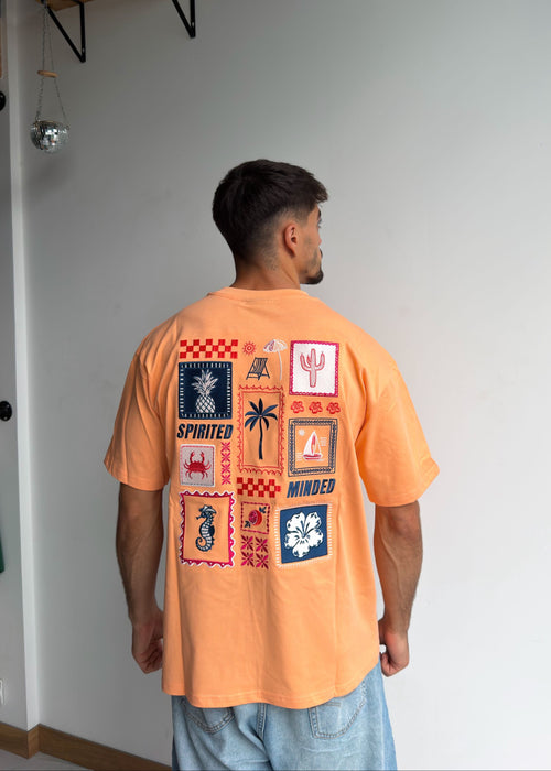 T-SHIRT BRODÉ OVERSIZE AFTERGLOW - CORAIL