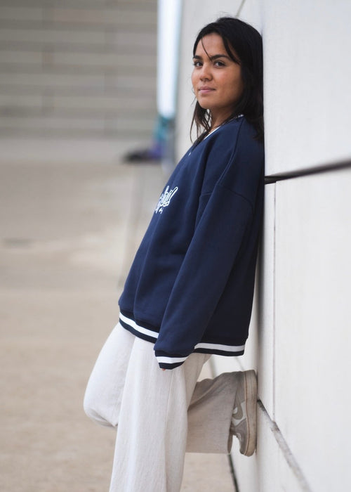 CREWNECK VARSITY OVERSIZE UNISEXE - BLEU