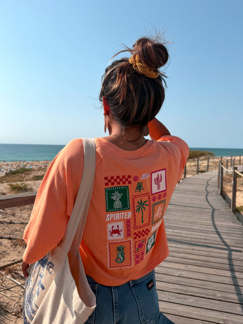 CROP TOP BRODÉ OVERSIZE AFTERGLOW - CORAIL