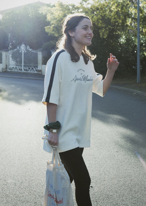 T-SHIRT OVERSIZE VARSITY UNISEXE - BEIGE