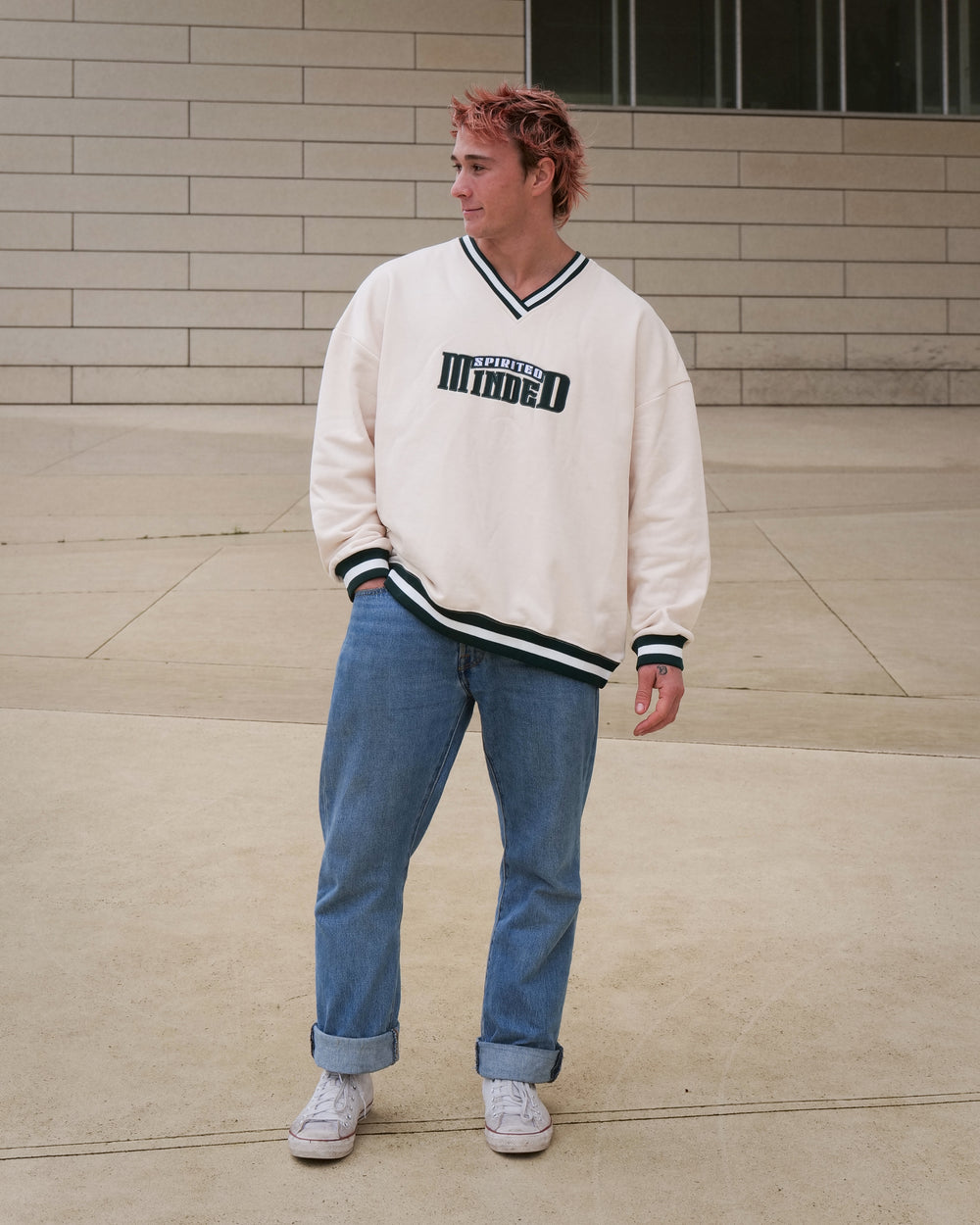 CREWNECK VARSITY OVERSIZE UNISEXE - BEIGE